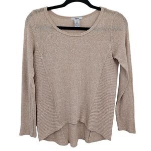 Bar III Top S Pale Pink Lightweight Knit High-low Long Sleeve Scoop Ribbed Twee